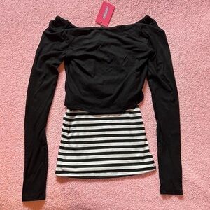 Edikted Black and White Striped Long Sleeve Top